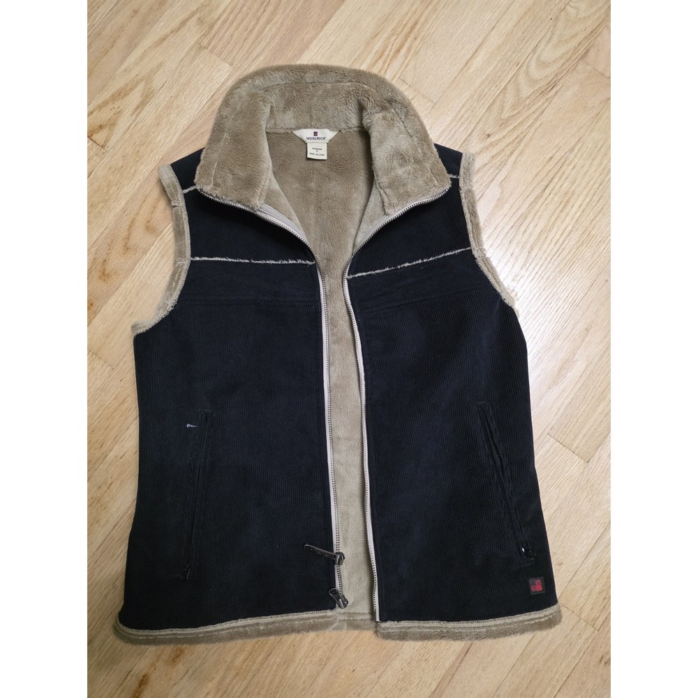 Woolrich Womens Corduroy Vest S Small Black Sherpa Fleece Lined Full Zip